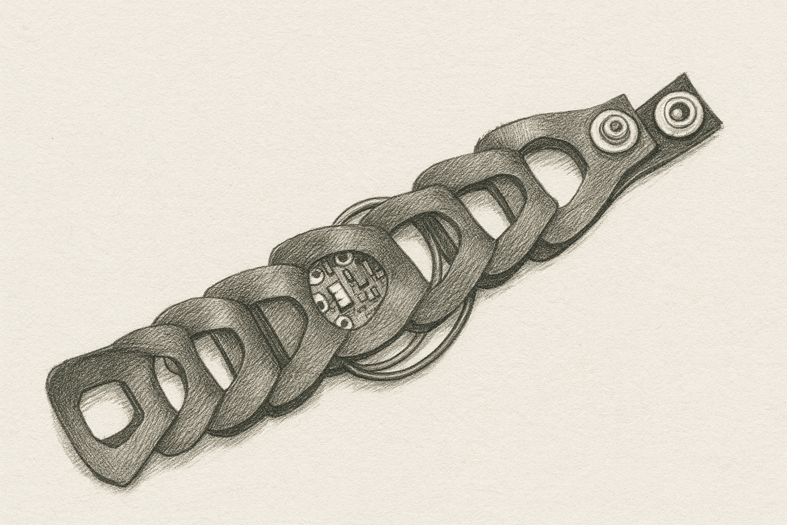 A wearable bracelet detects mood through indicators like temperature and heart rate—further ideation needed.